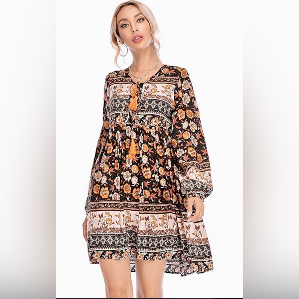🧡💎💎R vioimos mFloral Bohemian Dress with Tassels